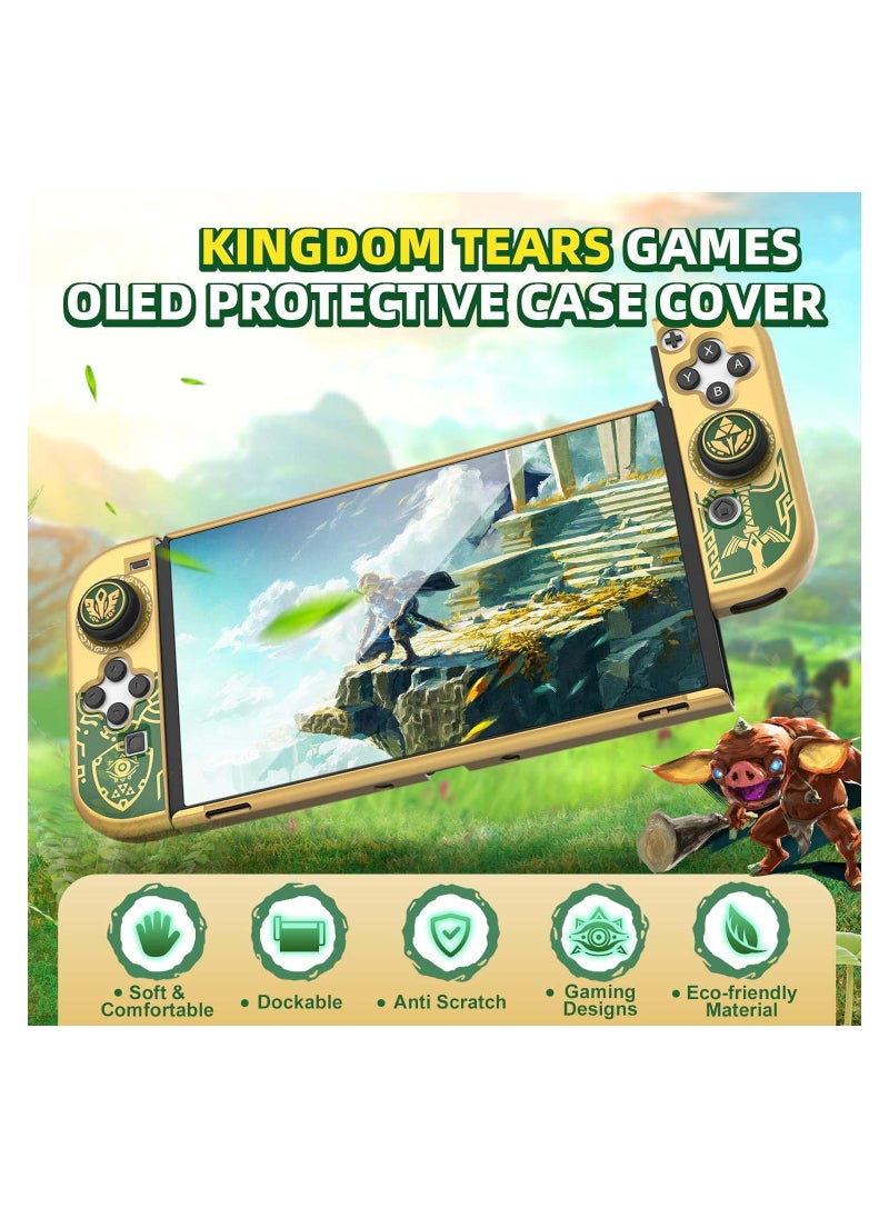 Dockable Hard Shell Protective Case for Nintendo Switch OLED with Comfortable Joy-Con Grip and 2 Joystick Thumb Caps