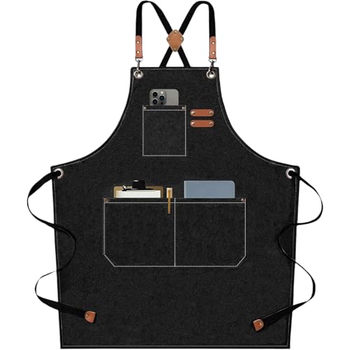 Supvox® Unisex Waterproof Home Apron - Kitchen and Workshop With Tool Pockets - Thicken Canvas Dustproof - Adjustable for Handwork, Woodenwork, Gardening (Black) - Image 1