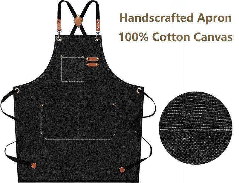 Supvox® Unisex Waterproof Home Apron - Kitchen and Workshop With Tool Pockets - Thicken Canvas Dustproof - Adjustable for Handwork, Woodenwork, Gardening (Black) - Image 4