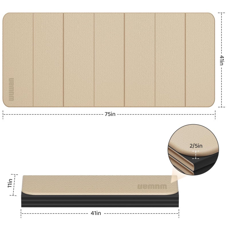 WUWAN Foldable Yoga Mat Thick 10mm-WUWAN Extra Large Exercise Mat, TPE Material, Non-Slip Fitness Folding Mat Easy to Carry, Suitable for Home Workout Travel Pilates (75" x40",2/5") (Beige) - Image 4