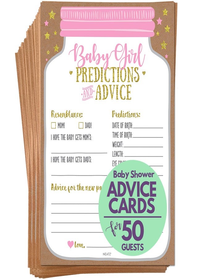نيتز بطاقات نصائح لحفل استقبال المولود الجديد من نيتز، بطاقات توقعات المولود، زينة لحفل استقبال المولودة، ألعاب لحفل استقبال المولودة، تصميم برطمان ماسون (مجموعة من 50 بطاقة) - Image 1