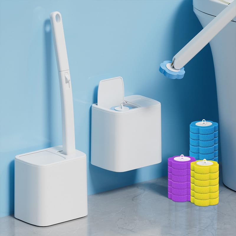 Ariie Disposable Toilet Brush: Toilet Bowl Brush and Holder Set with 24 Wand Refills, Upgraded Handle Auto Open Cleaners, Toilet Cleaning System with Storage Caddy for Sink, Bathtub, Floor, Drain - Image 1