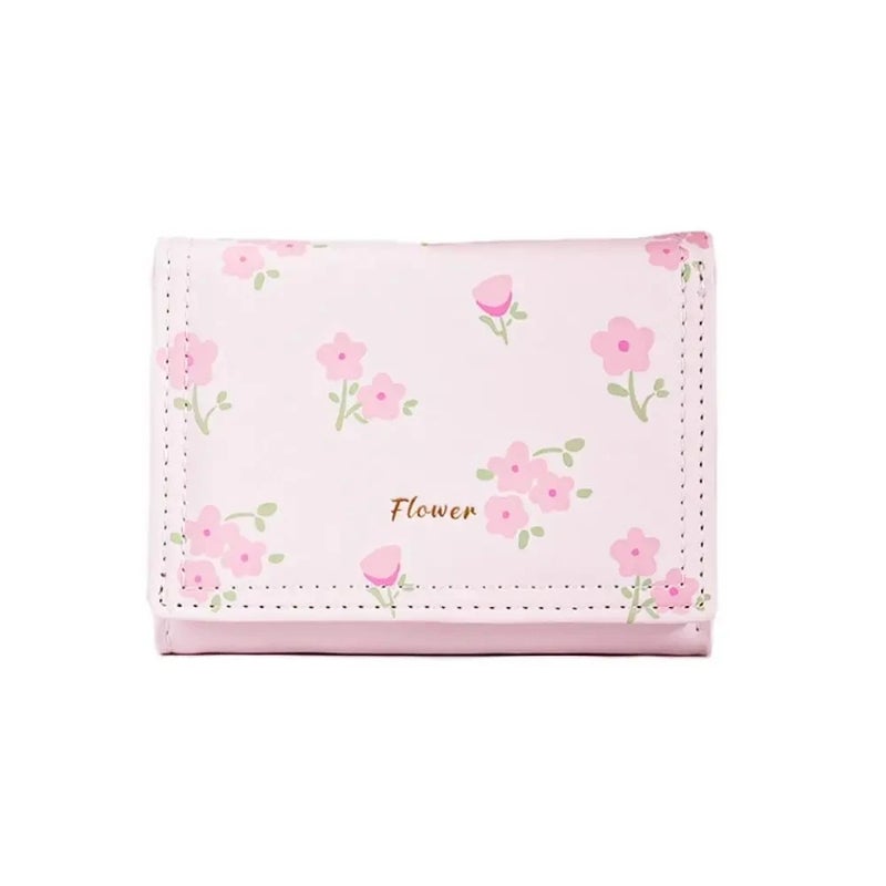 Leather Flip Wallet & Card Holder with Multiple Pockets - Pink - Image 1