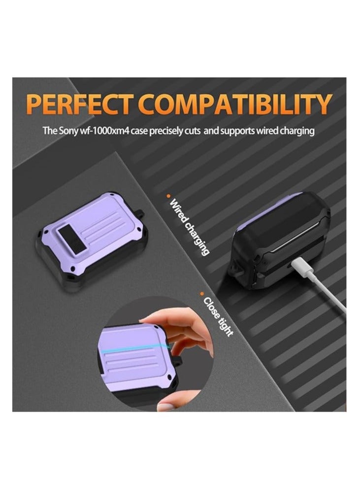 Elmo3ezz Compatible with Case for Sony WF-1000XM4 (2021), Secure Lock Cases Compatible with XM4 Protective Cover with Carabiner (Black & Purple) - Image 3