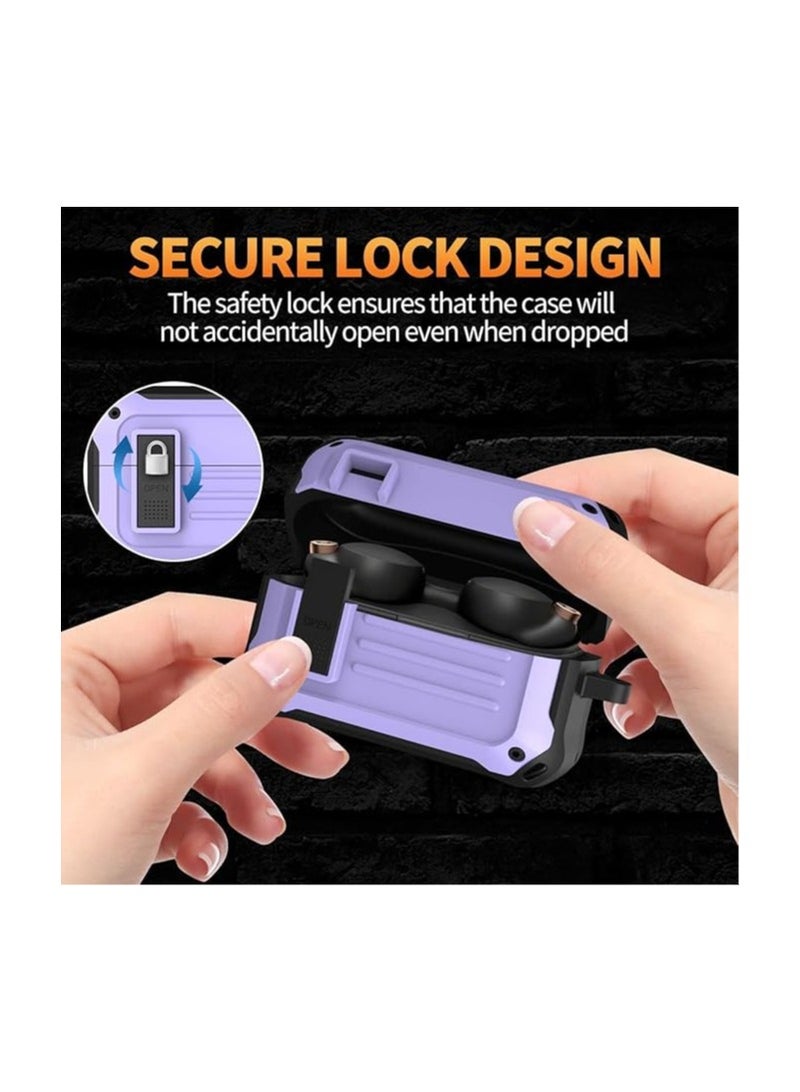 Elmo3ezz Compatible with Case for Sony WF-1000XM4 (2021), Secure Lock Cases Compatible with XM4 Protective Cover with Carabiner (Black & Purple) - Image 5