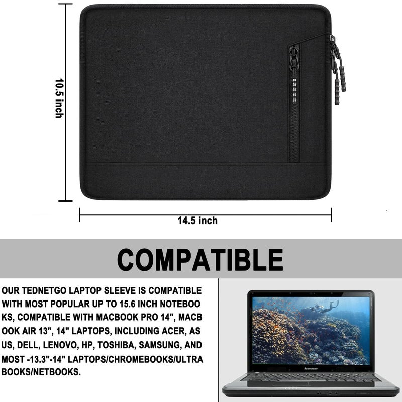 TEDNETGO Laptop Sleeve 14 inch, Shockproof Protective Laptop Case for Apple MacBook Pro, Water Resistant Portable Monitor Computer Bag with Pockets Computer Cover for HP, Dell, Lenovo, Asus, Black - Image 3