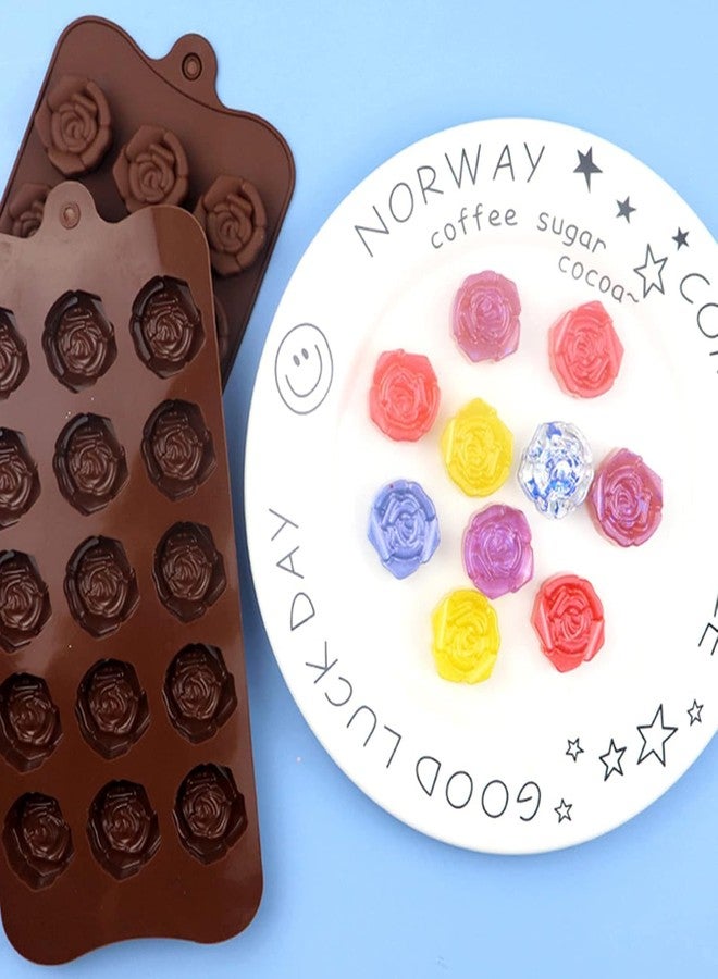 Bamutu 2PCS Silicone Rose Mould, Flower Chocolate Molds Rose 15 Cavity Silicone Sweet Moulds Valentines Candy Moulds Gummy Ice Jelly Moulds for Wax Melt Resin Casting Candles Soap - Image 3