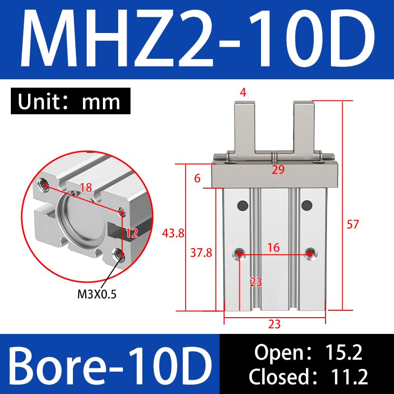 HNJPC Pneumatic Parallel Gripper Claw, 3/8 inch (10mm) Bore with Magnetic, Mini Pneumatic Finger Air Cylinder Gripping Forcep (MHZ2-10D) - Image 2