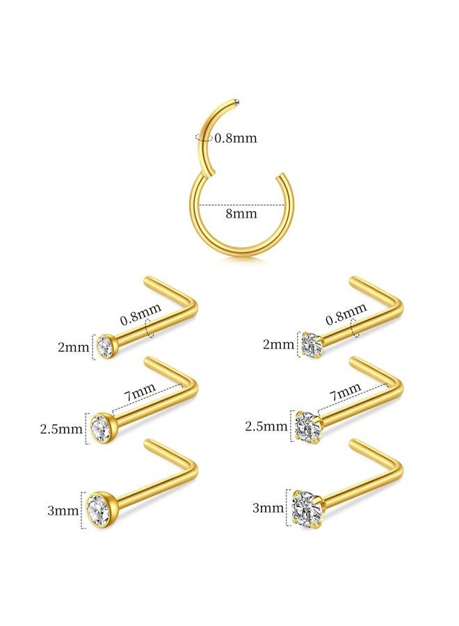 Mayhoop Nose Rings Hoops and Nose Rings Studs Sets for Women Men,Hypoallergenic 316L Surgical Steel Hinged Clicker Segment Helix Cartilage Daith Tragus Earrings Silver Gold L Shape Nose Studs Real - Image 2