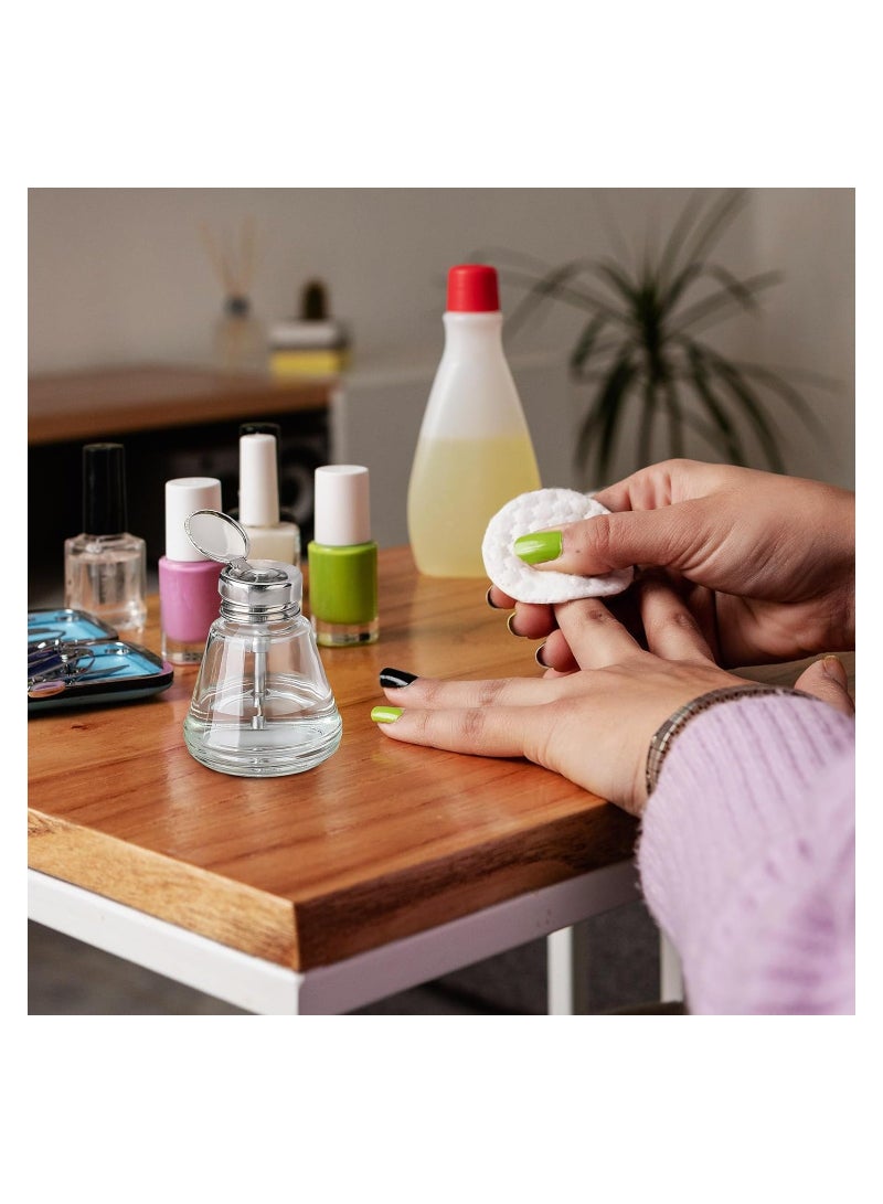 SOLARAE 2 Pcs 150 ml Pump Dispenser Bottle, Refillable Push Empty Push Down Glass Dispenser Bottle, with Flip Metal Cap Makeup Remover Dispenser Bottle, Alcohol Pump Sanitizer Container, for Nail Polish - Image 3