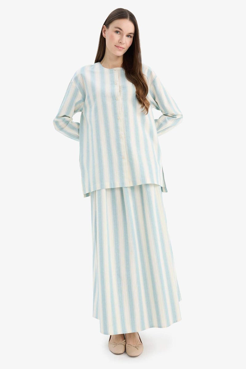 DeFacto A-Line Striped Linen Blend Maxi Skirt - Image 1