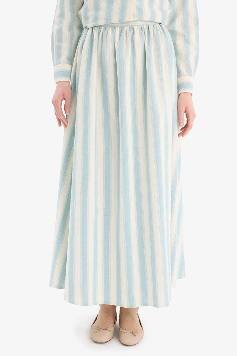 DeFacto A-Line Striped Linen Blend Maxi Skirt - Image 4