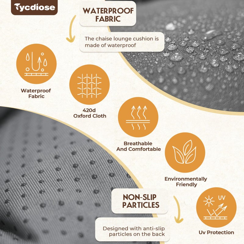 Tycdiose Outdoor Chaise Lounge Chair Cushion Waterproof 74.4 x 22 x 4.7 Inches Memory Foam Lounge Chair Cushions Replacement for Outdoor Furniture with Ties, Thickened Pool Lounge Chair Cushions, Grey - Image 4