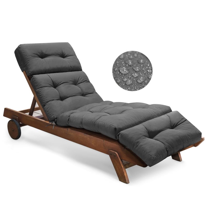 Tycdiose Outdoor Chaise Lounge Chair Cushion Waterproof 74.4 x 22 x 4.7 Inches Memory Foam Lounge Chair Cushions Replacement for Outdoor Furniture with Ties, Thickened Pool Lounge Chair Cushions, Grey - Image 1