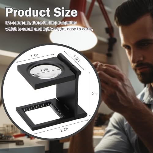 Rongon Pocket Magnifier Small Folding Magnifying Glasses 10X 28mm Mini Jewelers Magnifying Loupe with Scale Three-Folding Loupe Magnifiers for Coins Textile Optical Jewelry Tool (1 Pcs) - Image 2