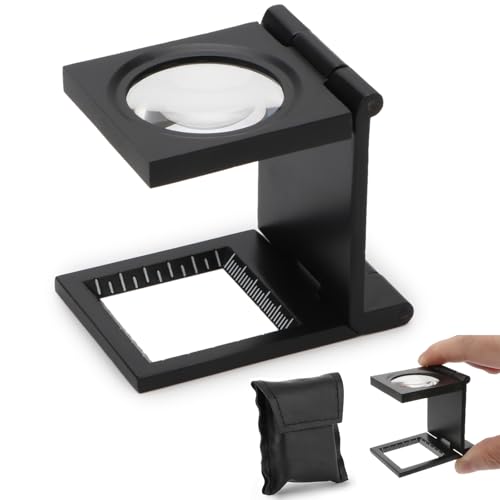 Rongon Pocket Magnifier Small Folding Magnifying Glasses 10X 28mm Mini Jewelers Magnifying Loupe with Scale Three-Folding Loupe Magnifiers for Coins Textile Optical Jewelry Tool (1 Pcs) - Image 1