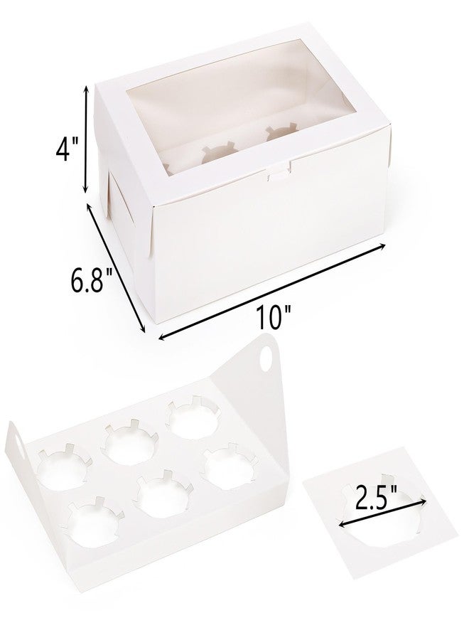 Yesland 30 Pack White Jumbo Cupcake Boxes, 6 Cupcake Containers with Windows, Handle Tray and Inserts, 10 x 6.8 x 4inch Tall Paper Cupcake Holder Carrier for Muffins, Standard or High Creams Cupcakes - Image 2