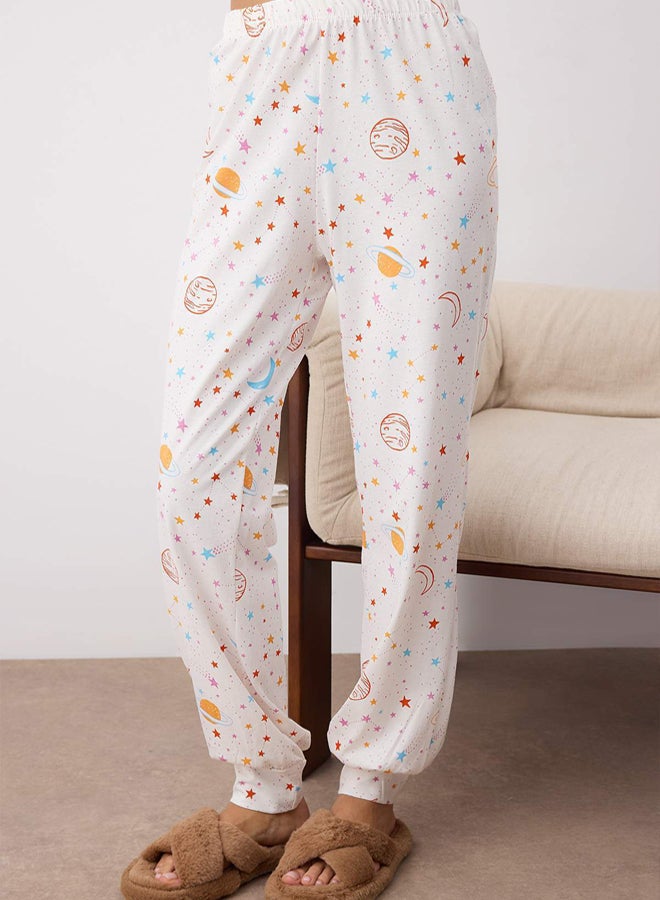 trendyol Ecru 100% Cotton Galaxy Patterned Knitted Pajama Set - Image 3