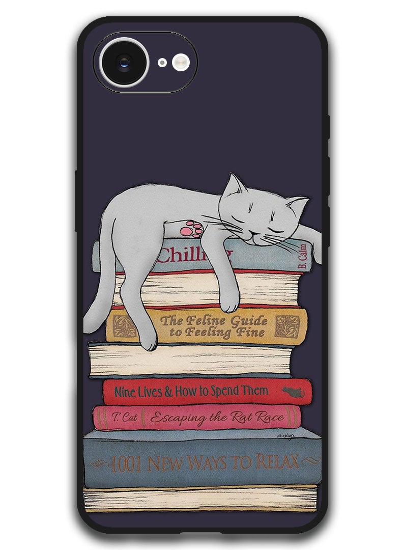 Theodor Case Compatible with Apple iPhone 16e 6.1 Inch Protection Shockproof Bumper Cover - Cat With Books - Image 1