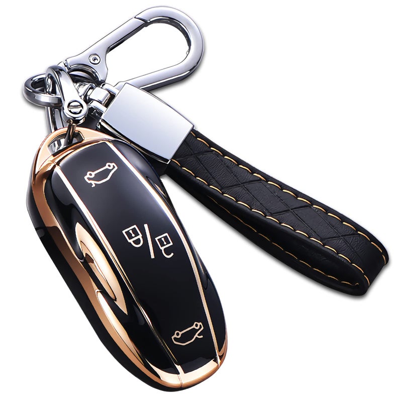 Cacacar for Tesla Model X Key Fob Cover with Keychain, Full Cover Protection Key Fob Case Premium Soft TPU Smart Remote Key Holder (Black) - Image 1