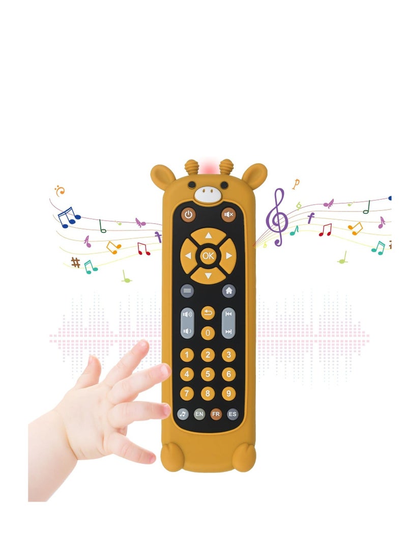 Baby Remote Control Toy with Giraffe Silicone Cover - Realistic Musical Toddler TV Remote with Lights and Sounds in English, French, and Spanish for Boys and Girls - Early Educational Fun! - Image 1