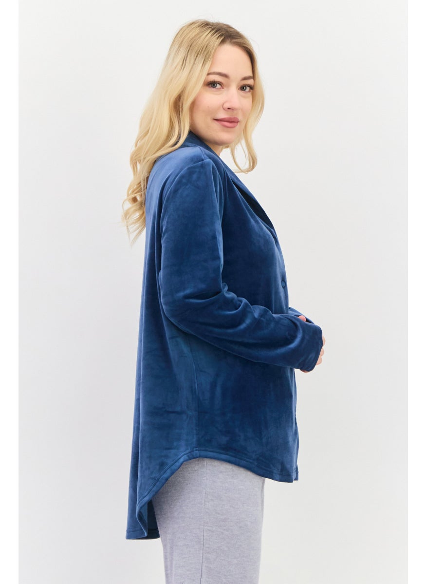 TRIUMPH Women Plain Full Sleeves Night Blouse, Navy Blue  - Image 2