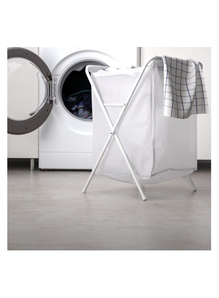 Laundry Basket with Stand Stainless Steel White 41x43x64cm  - Image 1