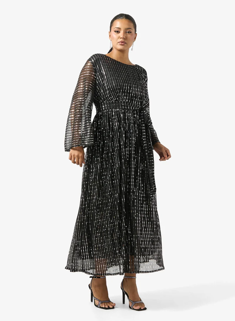 Plus Size Shimmer Belted Dress