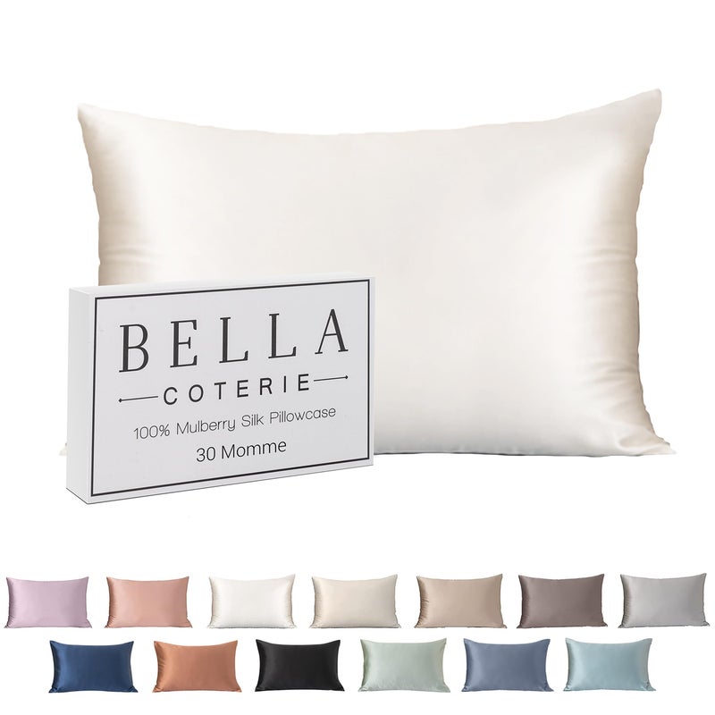 Bella Coterie Luxury Silk Pillowcase for Hair and Skin  30 Momme  100 Pure 6A Mulberry Silk  Super Soft  Perfectly Plush King White