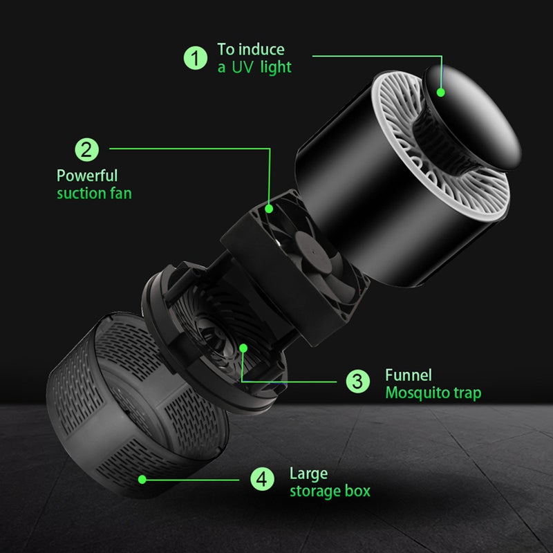 UV LED Light USB Power Suction Mosquito Killer Lamp Indoor Bug Zapper Black 19cm - Image 2