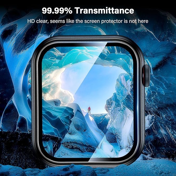 CloudValley غطاء صلب مع زجاج مقسى متوافق مع ساعة آبل سيريس 9 (2023) سيريس 8 سيريس 7 45 مم، غطاء واقي فائق النحافة لحماية شاشة آي ووتش - أسود - Image 3