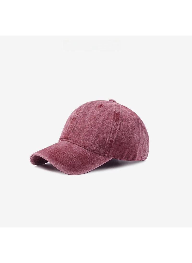 Generic Solid Washed Cotton Baseball Cap Unisex Wine red  - Image 1