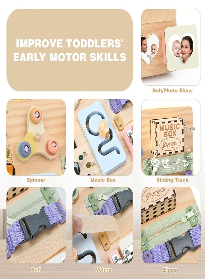 Joyreal Wooden Busy Board Montessori Toys for Toddlers, Sensory Activity Board with LED Lights, Music Box & Locks, Educational Learning Toy Gifts for Boys and Girls - Image 3
