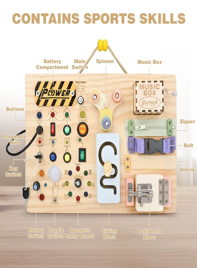 Joyreal Wooden Busy Board Montessori Toys for Toddlers, Sensory Activity Board with LED Lights, Music Box & Locks, Educational Learning Toy Gifts for Boys and Girls - Image 2