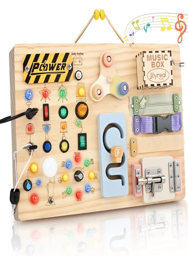 Joyreal Wooden Busy Board Montessori Toys for Toddlers, Sensory Activity Board with LED Lights, Music Box & Locks, Educational Learning Toy Gifts for Boys and Girls - Image 1