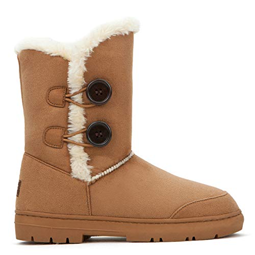CLPP'LI Womens Twin Button Fully Fur Lined Waterproof Winter Snow Boots-Chestnut-9 - Image 2