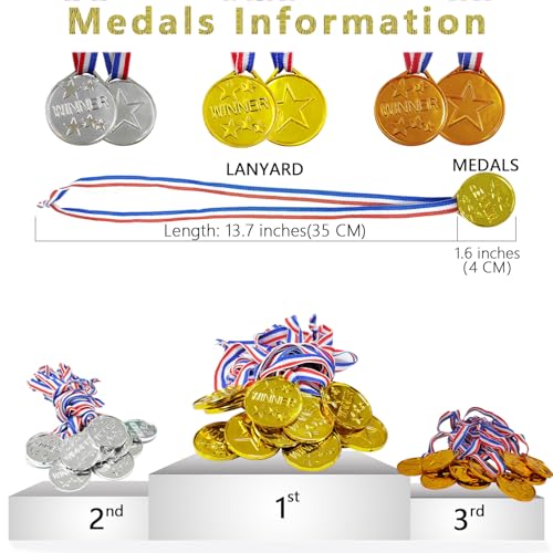 Dronside 36 Pieces Kids Gold Silver Bronze Award Medals, Childrens Plastic Medals Winner Gold Silver Bronze Award Medals for Kids Gift, Games Competitions, Party Favors and Decorations - Image 2