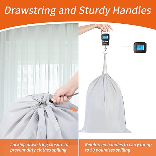 Polecasa Extra Heavy Duty Large Laundry Bag with Sturdy Handles, ID Tag & Drawstring Closure, 28 x 36 inches Durable Storage Bags, Laundry Accessory for Basket, Hamper, College, Dorm, Travel, Silver - Image 4
