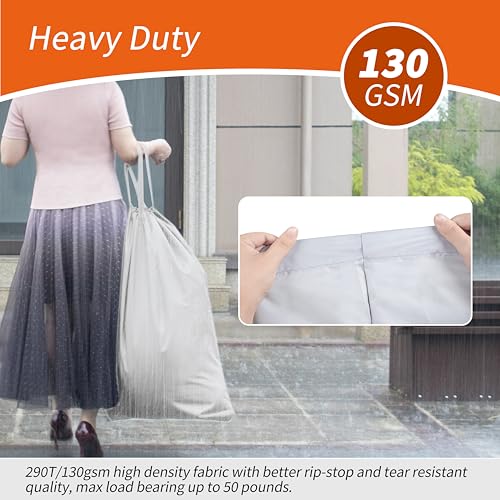 Polecasa Extra Heavy Duty Large Laundry Bag with Sturdy Handles, ID Tag & Drawstring Closure, 28 x 36 inches Durable Storage Bags, Laundry Accessory for Basket, Hamper, College, Dorm, Travel, Silver - Image 2