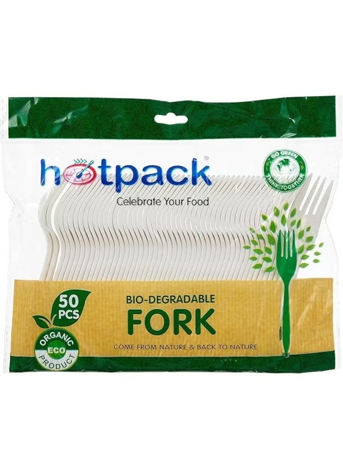 Hotpack Disposable White Plastic Forks - 50 Pieces - Image 1