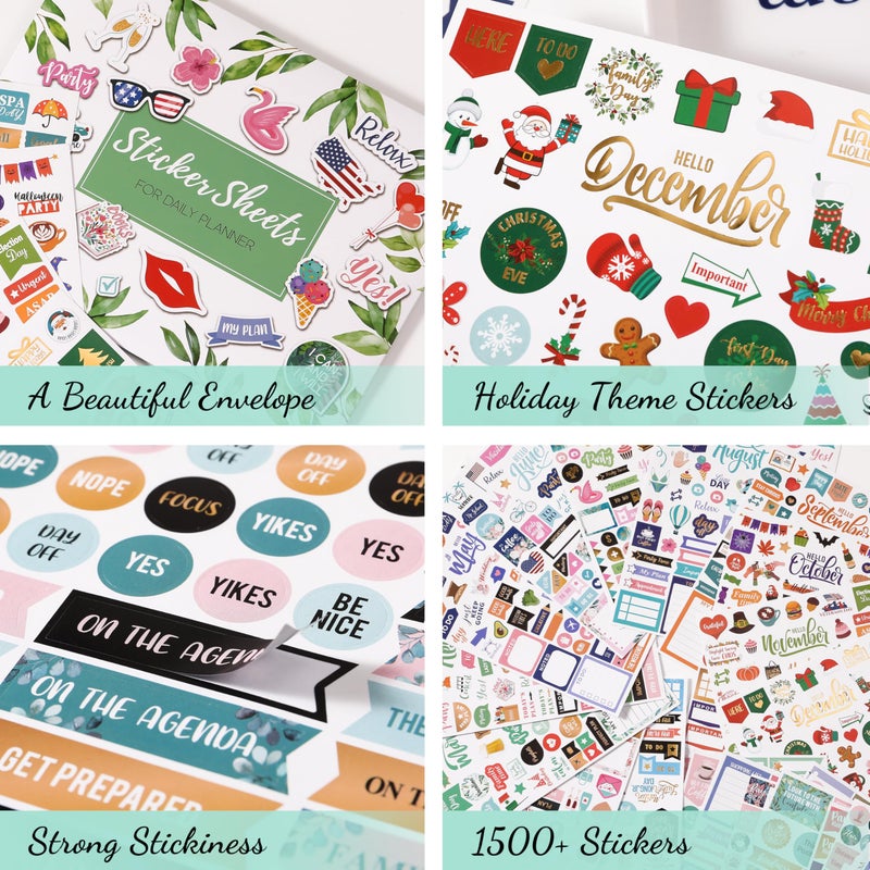 Vondafe Planner Stickers - Monthly Planner Stickers and Accessories 25 Pages 1500 + Stunning Functional and Colorful Designs, Calendar Sticker Includes Festival Theme Journal Sticker - Image 4