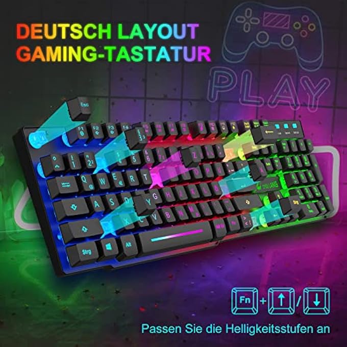 LANG KEYBOARD AND MOUSE SET WITH USB CABLE, GERMAN QWERTZ LAYOUT, LED BACKLIT GAMING, 2400 DPI MOUSE WITH 6 BUTTONS, COMPATIBLE WITH PC, PS5, PS4, XBOX - Image 2