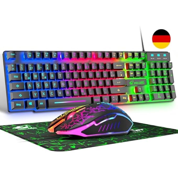 LANG KEYBOARD AND MOUSE SET WITH USB CABLE, GERMAN QWERTZ LAYOUT, LED BACKLIT GAMING, 2400 DPI MOUSE WITH 6 BUTTONS, COMPATIBLE WITH PC, PS5, PS4, XBOX - Image 1