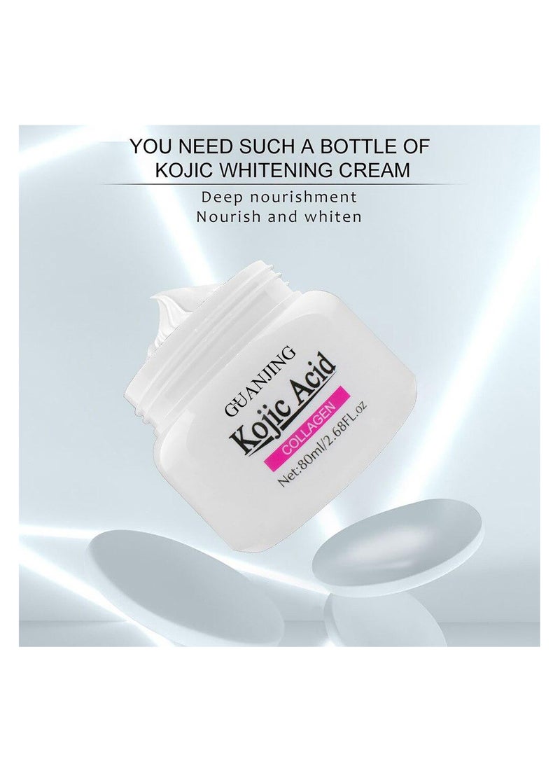 GUANJING Kojic Acid Collagen Whitening Face Cream 80ml Whitening Rejuvenation System Moisturizing Firming Whitening Brightening Nourishing Resurfacing Face Whitening Cream - Image 3