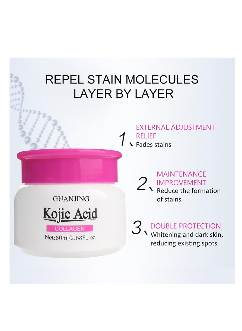 GUANJING Kojic Acid Collagen Whitening Face Cream 80ml Whitening Rejuvenation System Moisturizing Firming Whitening Brightening Nourishing Resurfacing Face Whitening Cream - Image 5