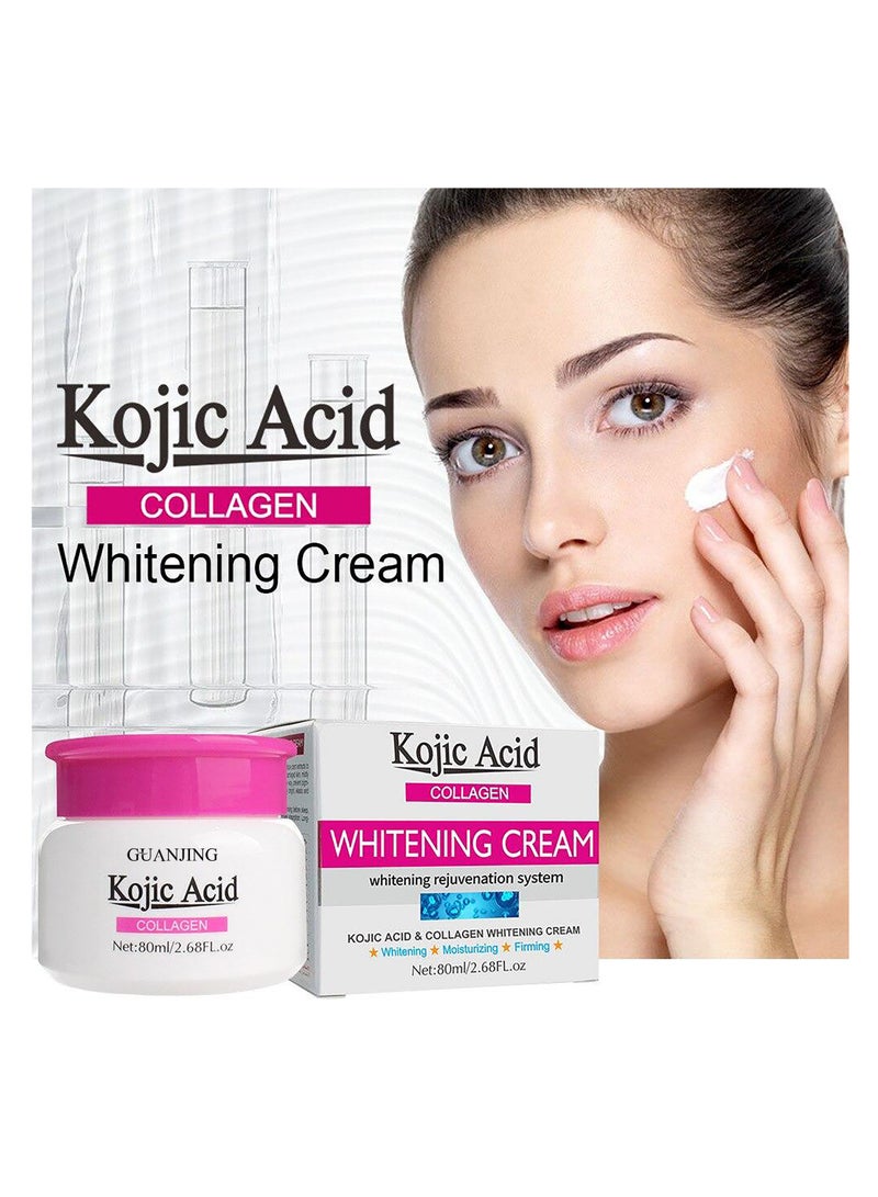 GUANJING Kojic Acid Collagen Whitening Face Cream 80ml Whitening Rejuvenation System Moisturizing Firming Whitening Brightening Nourishing Resurfacing Face Whitening Cream - Image 4