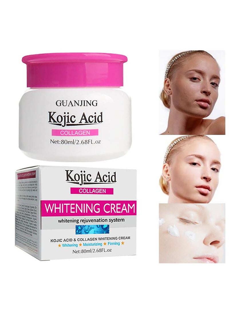 GUANJING Kojic Acid Collagen Whitening Face Cream 80ml Whitening Rejuvenation System Moisturizing Firming Whitening Brightening Nourishing Resurfacing Face Whitening Cream - Image 1