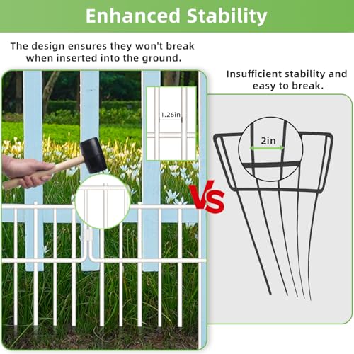 Blingluck Animal Barrier Fence, 10 Pcs Upgrade 1.26 in Gap Decorative Fences No Dig Fence for Rabbits and Dog Ground Defense, Rustproof Metal Wire Garden Edging Border for Outdoor, Yard, White - Image 4