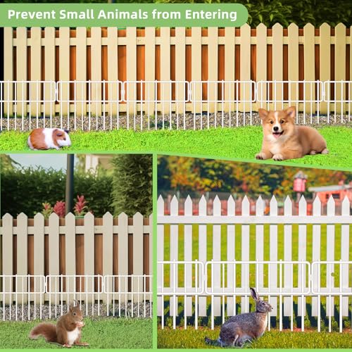 Blingluck Animal Barrier Fence, 10 Pcs Upgrade 1.26 in Gap Decorative Fences No Dig Fence for Rabbits and Dog Ground Defense, Rustproof Metal Wire Garden Edging Border for Outdoor, Yard, White - Image 3