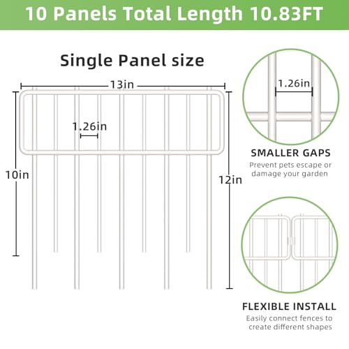 Blingluck Animal Barrier Fence, 10 Pcs Upgrade 1.26 in Gap Decorative Fences No Dig Fence for Rabbits and Dog Ground Defense, Rustproof Metal Wire Garden Edging Border for Outdoor, Yard, White - Image 2